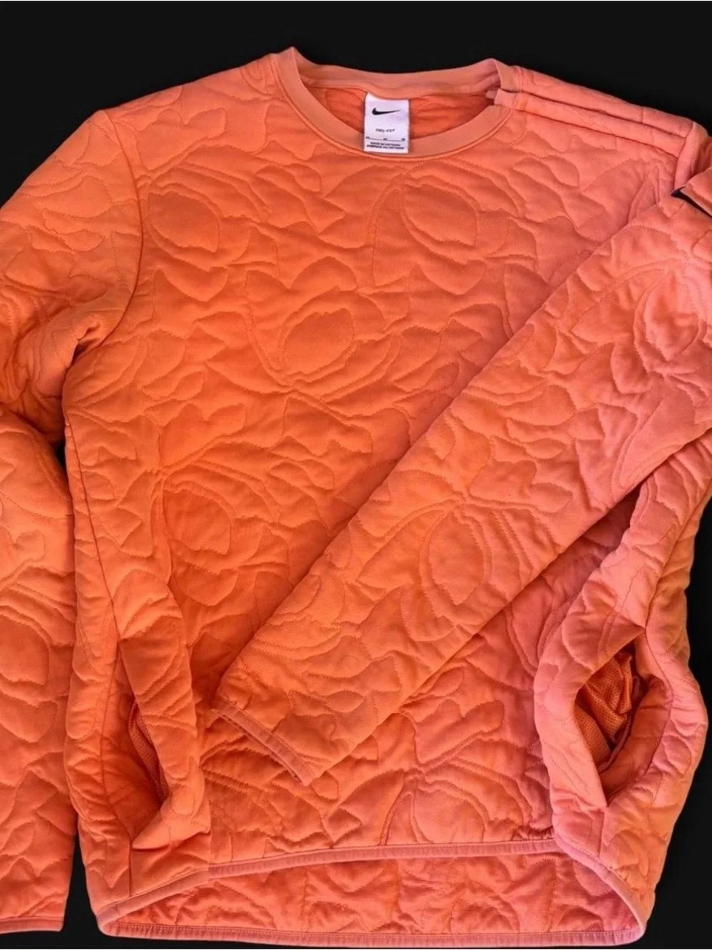 Nike Quilted Long-Sleeve Crew Neck - Coral Orange Size Medium
